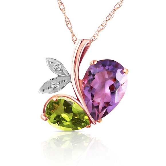 HEART NECKLACE COMBINATION OF AMETHYST, PERIDOT & - Picture 3 of 7